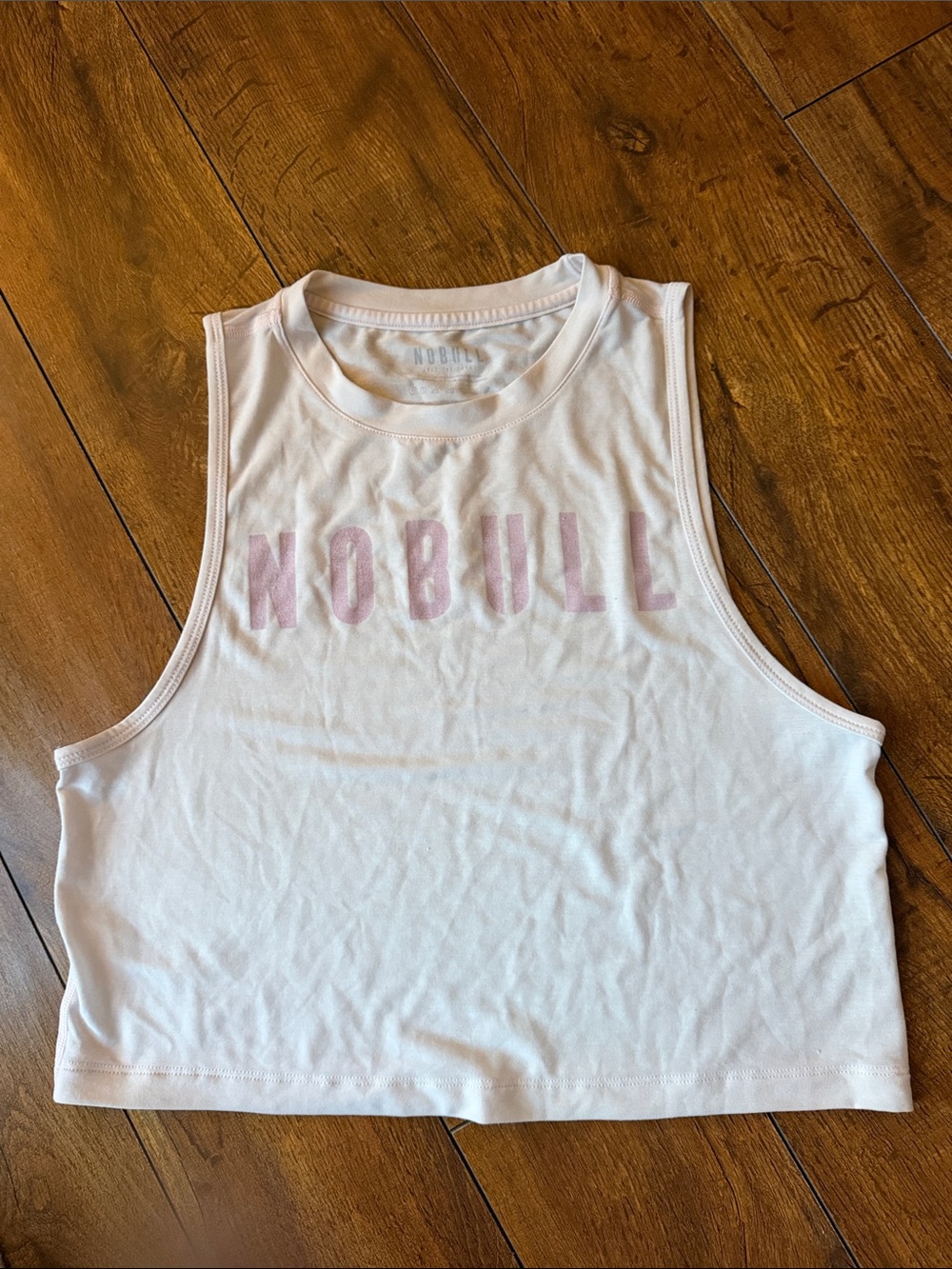 NOBULL White Cropped Tank Top with Pink Logo